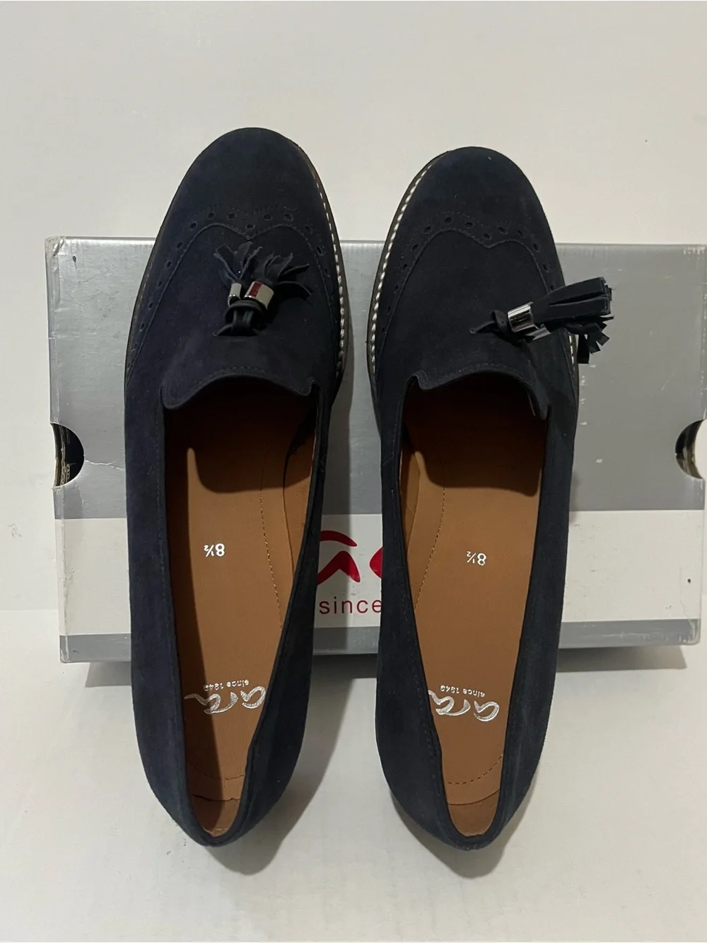 Ara Shoes Women’s Navy Suede Wingtip Tassel Loafers.